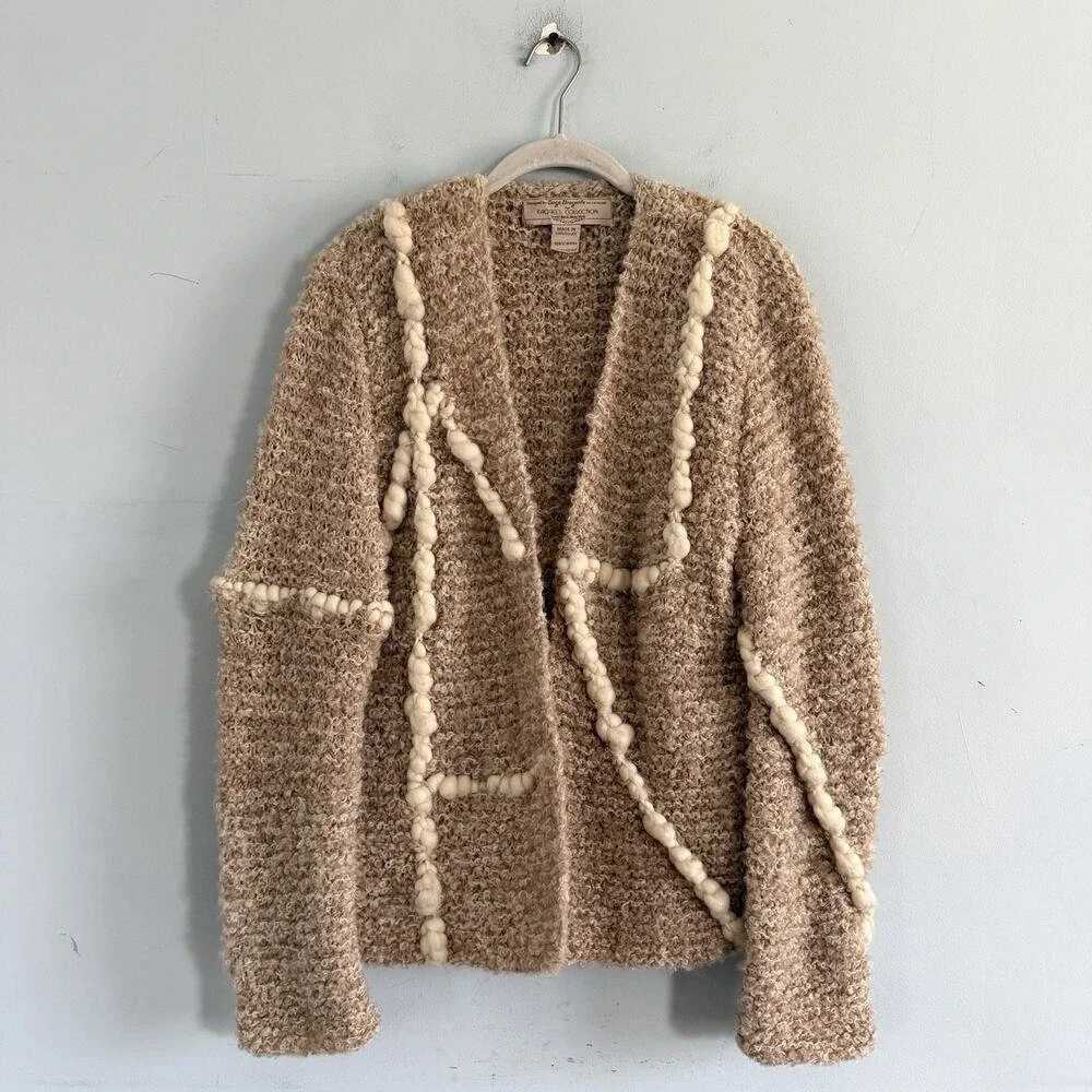 Vintage Gogo Bregante Raquel's Collection Wool Open Front Cream Marl Cardigan - Picture 2 of 4